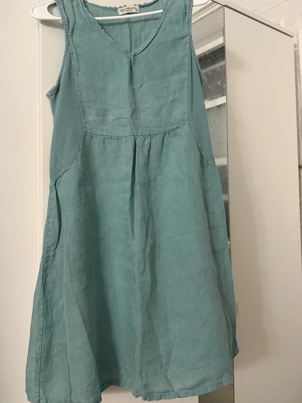 Linen Sleeveless Mini Dress in Teal — Lightweight Casual, made in Italy.
